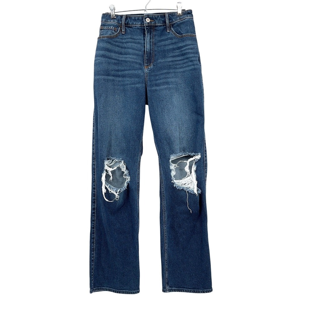 Hollister Womens Curvy Ultra‎ High Rise Dad Jeans Ripped Dark Wash W28 L33 7L